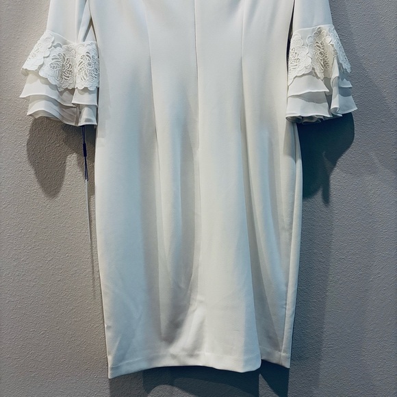 🤍 Calvin Klein Cream Ruffle‑Sleeve Lace Dress — Size 6 (NWT) - Picture 11 of 13